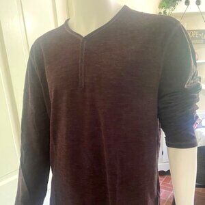 Men's John Varvatos Brown Long Sleeve Henley Linen Blend Shirt XL
